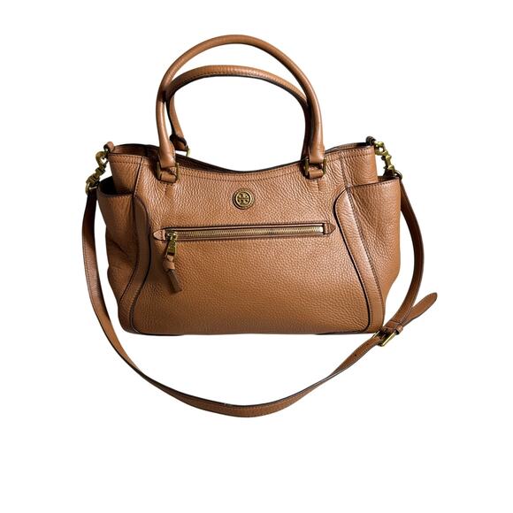 Tory Burch Frances satchel carmel tan leather large handbag removable strap - Picture 1 of 15